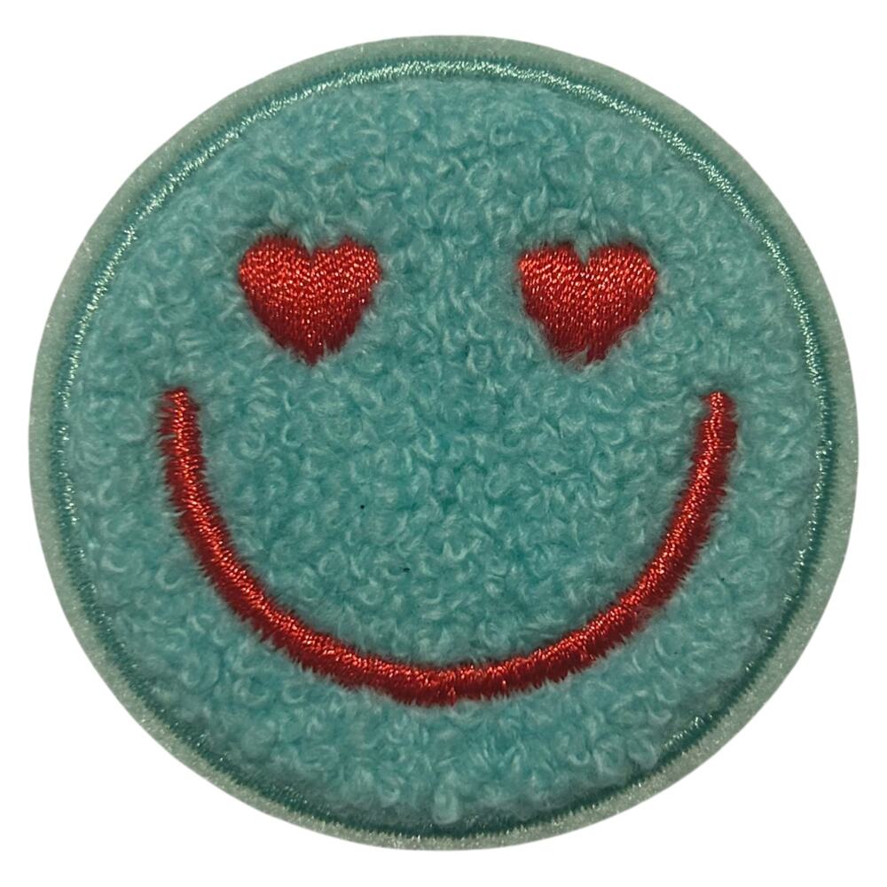 Light Blue Smiley Iron On Patch - Picture 2 of 3